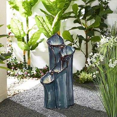 Glitzhome Lotus Leaf Textured Ceramic Vase Outdoor Floor Fountain