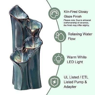 Glitzhome Lotus Leaf Textured Ceramic Vase Outdoor Floor Fountain