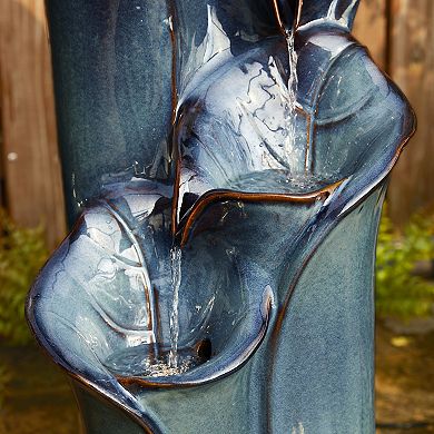 Glitzhome Lotus Leaf Textured Ceramic Vase Outdoor Floor Fountain