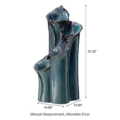 Glitzhome Lotus Leaf Textured Ceramic Vase Outdoor Floor Fountain