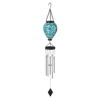 Glitzhome 37"H Solar Lighted Metal and Glass Mosaic Windchime
