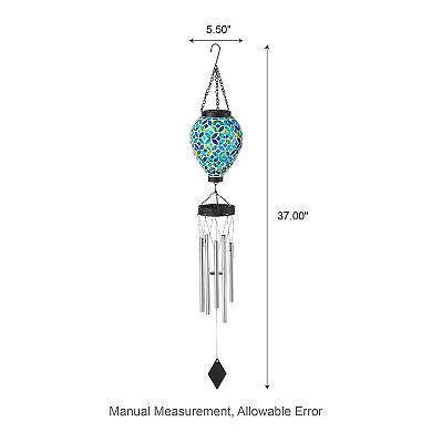 Glitzhome 37"H Solar Lighted Metal and Glass Mosaic Windchime