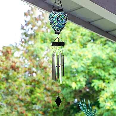 Glitzhome 37"H Solar Lighted Metal and Glass Mosaic Windchime