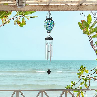Glitzhome 37"H Solar Lighted Metal and Glass Mosaic Windchime