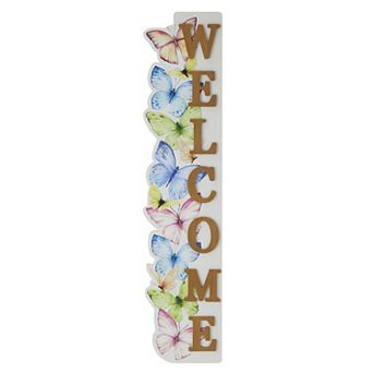 Glitzhome 42"H Realistic Solid Wood "WELCOME" Porch Sign with Butterfly