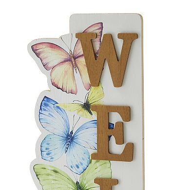 Glitzhome 42"H Realistic Solid Wood "WELCOME" Porch Sign with Butterfly