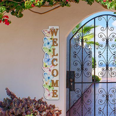 Glitzhome 42"H Realistic Solid Wood "WELCOME" Porch Sign with Butterfly