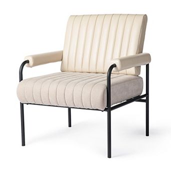 Glitzhome Mid-Century Modern Leatherette and Fabric Combination Armchair