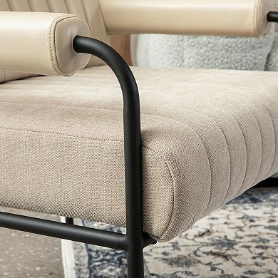 Glitzhome Mid-Century Modern Leatherette and Fabric Combination Armchair