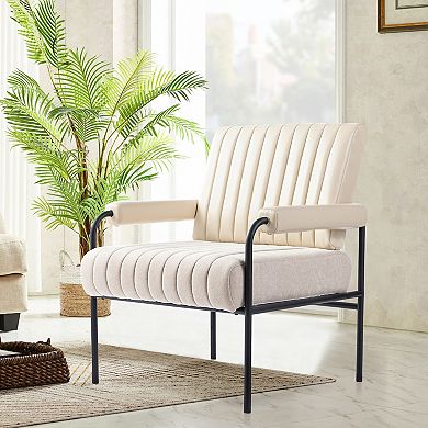 Glitzhome Mid-Century Modern Leatherette and Fabric Combination Armchair