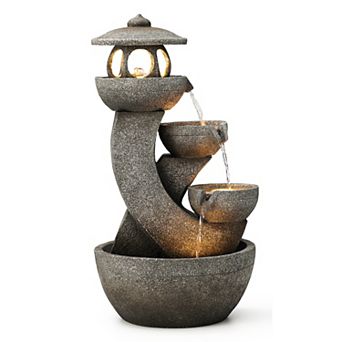 Glitzhome 32"H 4 tier d Interesting Pagoda Polyresin Outdoor Fountain
