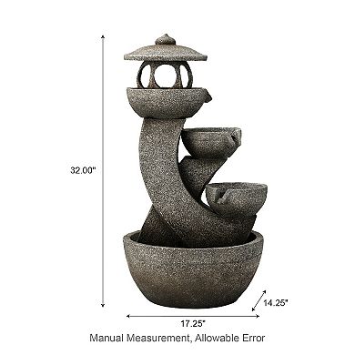 Glitzhome 32"H 4-Tiered Interesting Pagoda Polyresin Outdoor Fountain