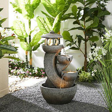 Glitzhome 32"H 4-Tiered Interesting Pagoda Polyresin Outdoor Fountain