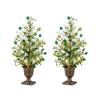 Glitzhome 2 pk 36"H St. Patrick's Shamrock Urn Porch Tree with Timer & Lights
