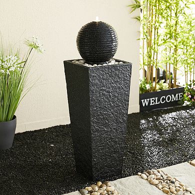 Glitzhome Oversized Outdoor Floor Fountain with Pebbles, Pump and LED Light