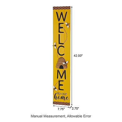 Glitzhome 42"H Solid Wood "WELCOME" Porch Sign with Bee