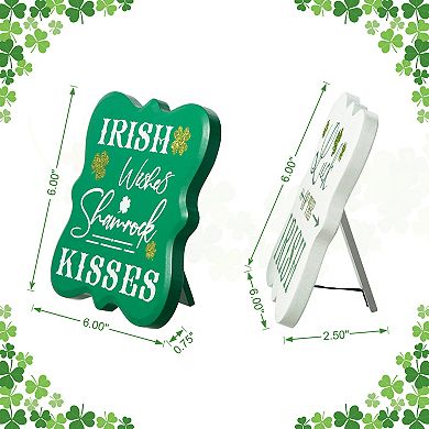 Glitzhome Set of 2 St.Patrick's Table Decor, Frame-like Wooden Spring Table Decor