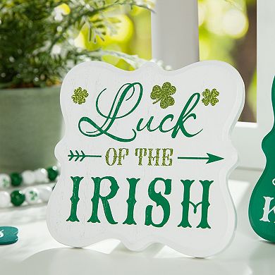 Glitzhome Set of 2 St.Patrick's Table Decor, Frame-like Wooden Spring Table Decor