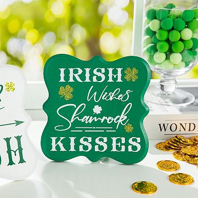 Glitzhome Set of 2 St.Patrick's Table Decor, Frame-like Wooden Spring Table Decor