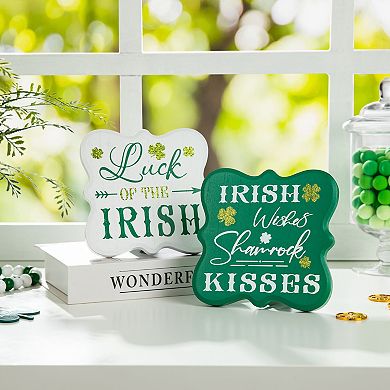 Glitzhome Set of 2 St.Patrick's Table Decor, Frame-like Wooden Spring Table Decor