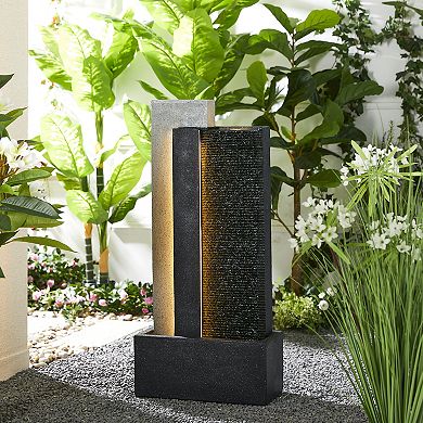 Glitzhome Oversized Morden Textured Surface Polyresin Outdoor Floor Fountain
