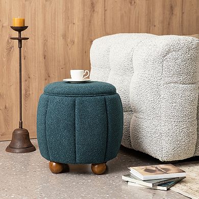 Glitzhome Modern Bistro Boucle Upholstered Accent Stool with Ball Feet