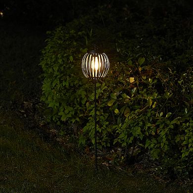 Glitzhome 32.25"H Black Metal Stripes Solar Powered Outdoor Lantern