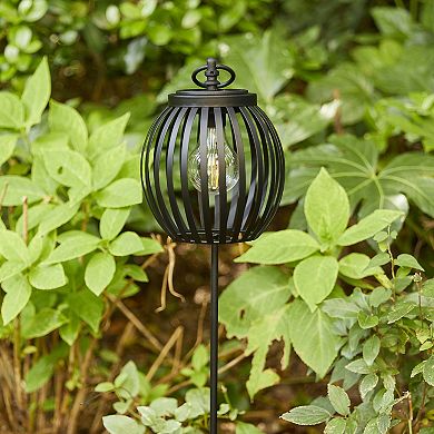 Glitzhome 32.25"H Black Metal Stripes Solar Powered Outdoor Lantern