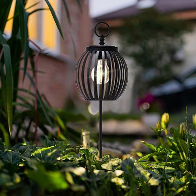 Glitzhome 32.25"H Black Metal Stripes Solar Powered Outdoor Lantern