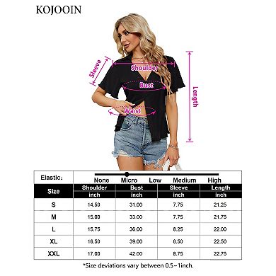 KOJOOIN ladies deep V-neck cardigan button-down shirt front slit short sleeve pleated top