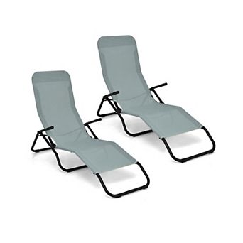 2 pc Stackable Portable Patio Chaise Lounger with Rocking Design