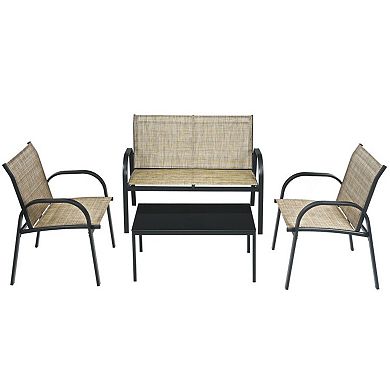 4 Pieces Patio Furniture Set with Glass Top Coffee Table