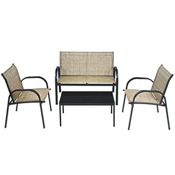 4 pc Patio Furniture Set with Glass Top Coffee Table