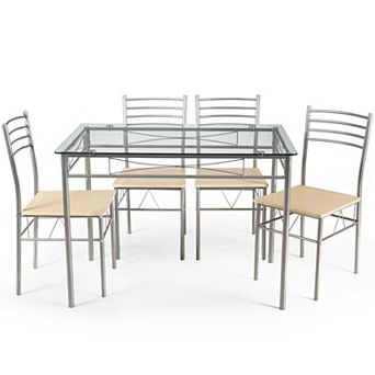 5 pc Dining Set Glass Table and 4 Chairs