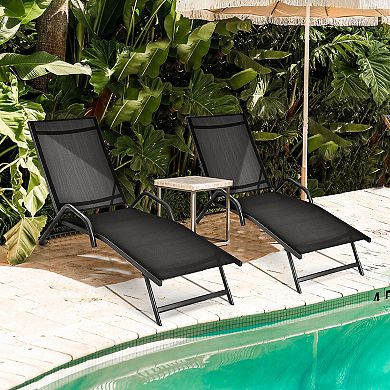 2 Pieces Outdoor Chaise Lounge with 5-Position Adjustable Backrest