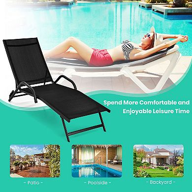2 Pieces Outdoor Chaise Lounge with 5-Position Adjustable Backrest