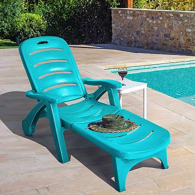 5 Position Adjustable Folding Lounger Chaise Chair on Wheels