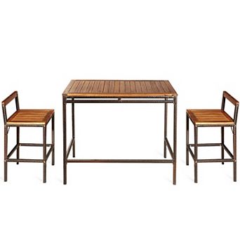 3 pc Patio Rattan Wicker Bar Dining Furniture Set
