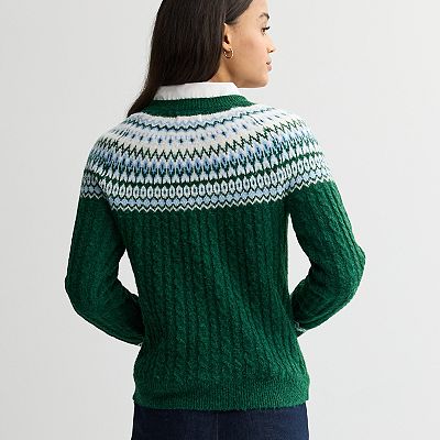 Pull Croft & Barrow Maille Gaufrée Vert Avec Fils Argentés – Taille XL, Col V, Manches Longues