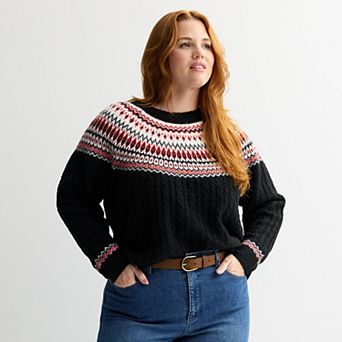 Plus Size Croft & Barrow® Diamond Fairisle Cable Sweater