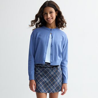 Girls 7-16 Mini Society 3 pc Button Cardigan, T-Shirt & Skirt Set