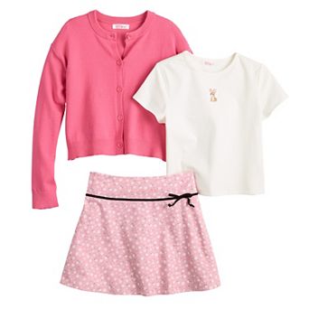 Girls 7-16 Mini Society 3 pc Button Cardigan, T-Shirt & Skirt Set