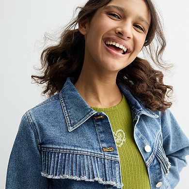 Girls 7-16 Mini Society 2-pc. Fringe Denim Jacket & Dress Set