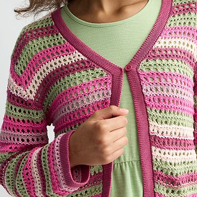 Girls Mini Society Crochet Stripe Cardi & Dress Set