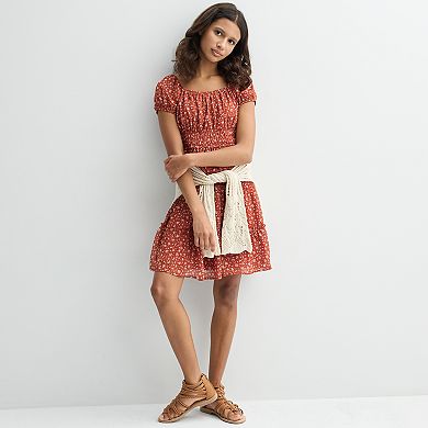 Girls 7-16 Mini Society Crochet Pop Over Sweater & Woven Dress Set
