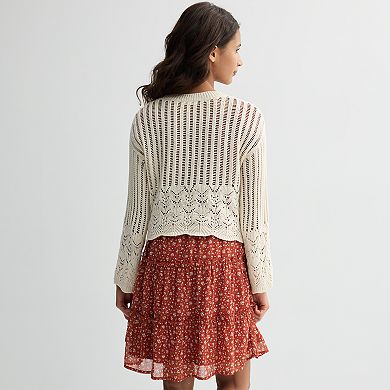 Girls 7-16 Mini Society Crochet Pop Over Sweater & Woven Dress Set