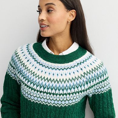 Petite Croft & Barrow® Diamond Fair Isle Cable Pullover Sweater