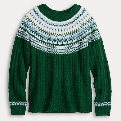 Petite Croft & Barrow® Diamond Fair Isle Cable Pullover Sweater