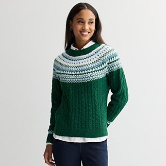 Petite Croft & Barrow® Diamond Fair Isle Cable Pullover Sweater