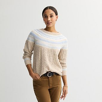 Petite Croft & Barrow® Diamond Fair Isle Cable Pullover Sweater